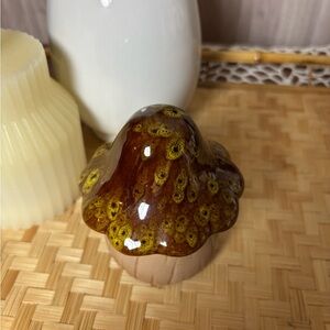 Artisan Ceramic Mushroom Sculpture in Brown and Yellow